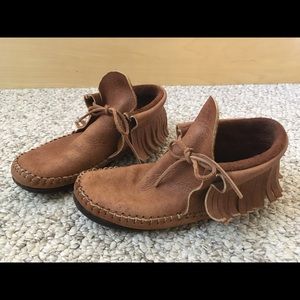 Handmade Cork Fringe Moose Hide Moccasins with Vibram Soles
